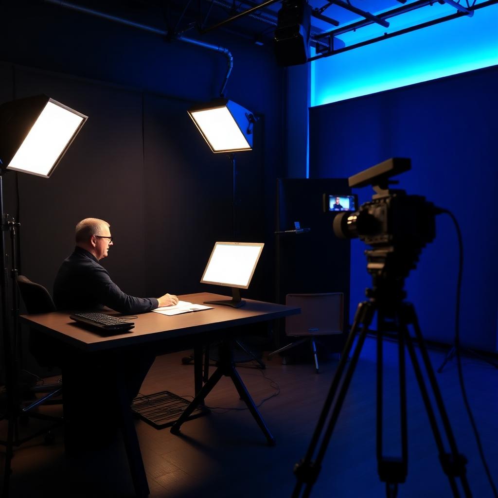 Gravação de curso online com teleprompter em estúdio
